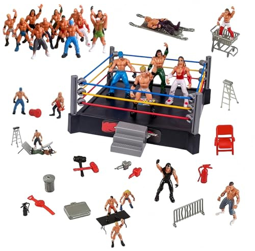 Latemeia Ensemble de Jeu d'anneau de Lutte avec Tapis à Ressort et Cordes Flexibles – Jouet d'anneau Lutte Dynamique pour Figurines 'Action, Enfants et collectionneurs, carré, Fleurs