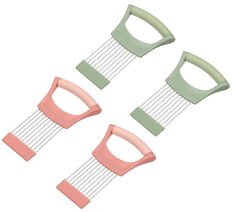 QUARKZMAN 4 Pezzi Supporto Per Affettare Cipolle, In Acciaio Inossidabile Utensile Per Tagliare Verdure Per Affettare E Conservare Cipolle Pomodori Patate Avocado Mele, Verde/Rosa
