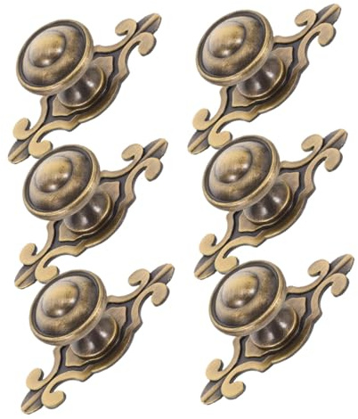 UKCOCO Pomelli in Ottone Anticato Rotondi con Piastra, 6 Pezzi | Stile Europeo Elegante e Vintage, Foro Singolo, Uso Versatile per Mobili, Bagni e Ripiani, Finitura Caffè