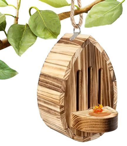 Caseta Madera para Mariposa Refugio Madera Natural con Forma De Lágrima | Decoración Exterior Casa Mariposas Jardín, Sendero, Entrada Vehículos, Patio, Balcón, Césped y Porche