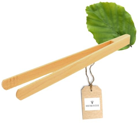 HOFMEISTER® Grillzange Holz – geriffelte Innenseite für sicheren Griff, für Wurst, Steaks und Gemüse, BBQ und Küche, Handarbeit – Buche, 30 cm (1 Stück)