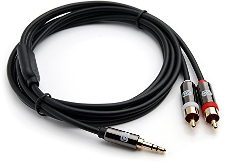 Câble Aux Audio XO plaqué-or, Jack 3.5mm vers 2 x Fiches Phono (7.5M / 7.5 Mètre - Noir) pour connecter iPods, iPhones, iPad, Smartphones, lecteurs MP3 et Tablettes vers chaînes hi-fi, amplificateurs, haut-parleurs avec une entrée RCA (Gauche/Droite)