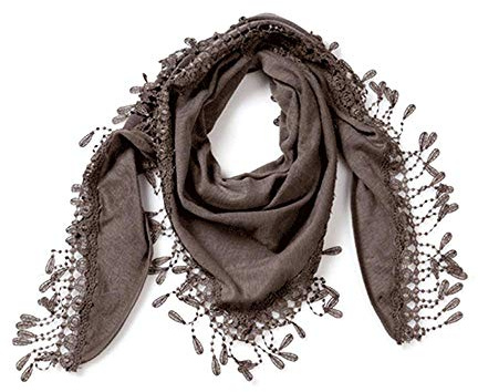 Modassori Damen Mode Schal Dreiecks-Tuch mit Fransen-Dekor einfarbig Taupe Braun 165cm x 70cm Artikelname Triangle Love Kollektion 2025-2026