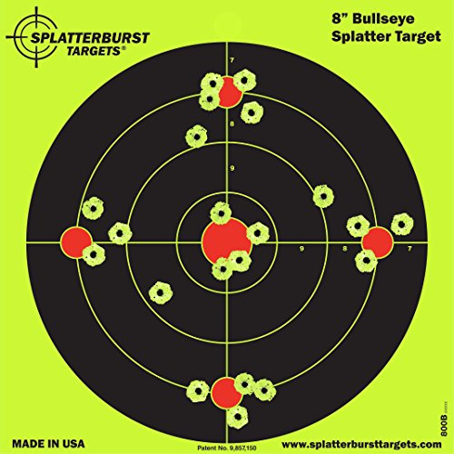 Splatterburst Targets - 8 inch Bullseye Reactive Shooting Target - Shots Burst Bright Fluorescent Yellow Upon Impact - Gun - Rifle - Pistol - Airsoft - BB Gun - Pellet Gun - Air Rifle (50 Pack)