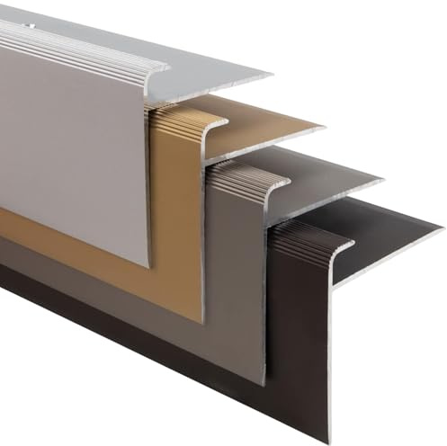 casa pura Treppenkantenprofil 100cm in F-Form aus Aluminium für Laminat | Safety | Gold | Vorgebohrte Kantenleiste 53mm Höhe mit Einer Einfasshöhe von 7-8mm