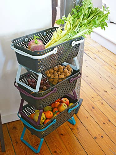 NOOR Garten-Korb Kajo 15L (48 x 29 x 20cm) I Farbe: Limette I Stapelbare Gartenkörbe für Obst und Gemüse mit Löchern und faltbaren Griffen