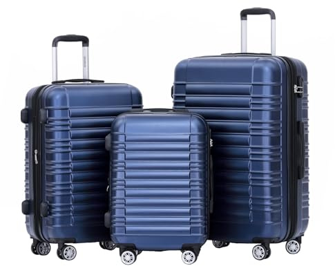 BEIBYE Zwillingsrollen Reisekoffer Koffer Trolleys Hartschale M-L-XL-Set (Dunkelblau, Set)