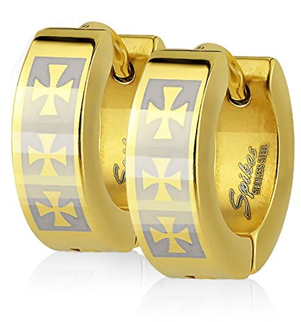 Bungsa Ohrringe Creolen KREUZ in SCHWARZ oder GOLD - Ohrringe Set mit KREUZEN für Damen & Herren - aus EDELSTAHL - Klappcreolen Ohrschmuck - Unisex Cross Huggies - Kreolen für Frauen & Männer