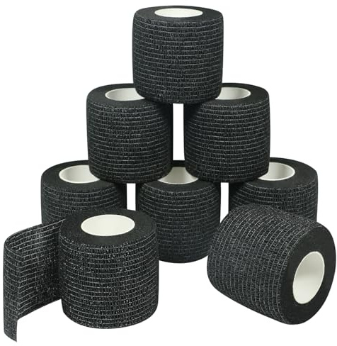 GooGou Self Adherent Wrap Bandages Self Adhering Cohesive Tape Elastic Athletic Sports Tape for Sports Sprain Swelling and Soreness on Wrist and Ankle 8PCS 2 in X 14.7 ft (Black)