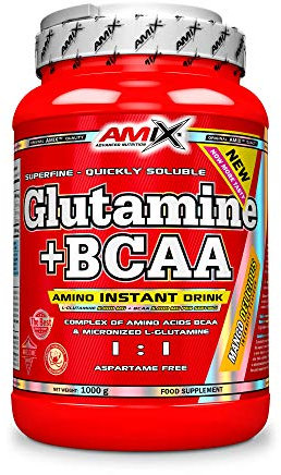 Amix - Glutamina + Bcaa - Suplemento Alimenticio - Mejora del Rendimiento - Contiene Aminoácidos Bcaa - Glutamina en Polvo - Nutrición Deportiva - Sabor a Lima / Limón - Bote de 1 Kg