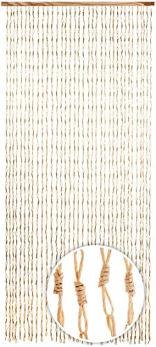 Kobolo Türvorhang Circles, Papiervorhang, 90x200 cm, 36 Stränge, beige, Fliegenvorhang aus Naturmaterial in Bastoptik, dekorativ & natürlich für Tür, Balkon, Terrasse & Innenbereich