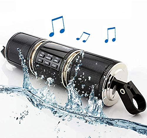 Maso Enceinte stéréo sans fil Bluetooth - étanche - Lecteur de musique MP3, système d'amplificateur - pour scooter, vélo, VTT, VUTT, jet ski, AUX in, USB, radio FM - Noir