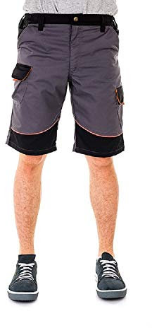 JM Workwear Kurze Arbeitshose Sicherheitshose Schutzhose Berufskleidung (Grau-schwarz-orange, 56/XL)