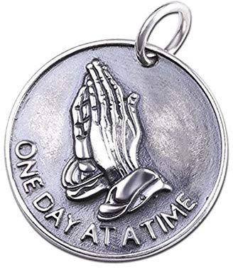 FORFOX Vintage Solid 925 Sterling Silver Bibel Verse Böner Händer Myntmedalj Hänge Halsband för Män Kvinnor e hänge, colore: SILVER, cod. AZ870027-P