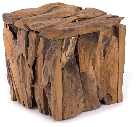 TREIBHOLZ SITZBOX Teak 30 | 30x30x30cm (HxBxT), Recyclingholz, erodiert | Sitzhocker aus naturbelassenem Altholz, Holzhocker im Shabby Design