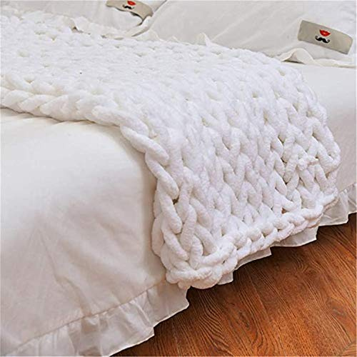 Nicole Knupfer Decke Grob Gestrickte Kuscheldecke Grobstrick Wolldecke Tagesdecke Strickdecke Überwurf Zuhause Dekor Geschenk (Weiß,50 * 50cm)