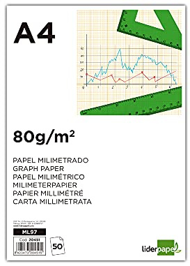 Bloc papel milimetrado liderpapel encolado 210x297mm 50 hojas 80g/m2