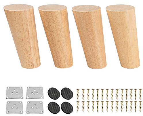 Btowin VCF 15cm Holz Möbelfüße, 4 Stück Massivholz Tischbeine Möbelbeine DIY Ersatz mit Montageplatten & Schrauben & für Schrank Sofa Bett Ottomane Couch