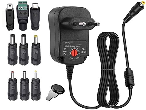 EasyULT 12W Adaptador de Fuente, Casa Fuente de Alimentación Universal con 9 Desmontable DC Conector para 3V-12V Varios Dispositivos para electrodomésticos, 1000 mA MAX (Negro)