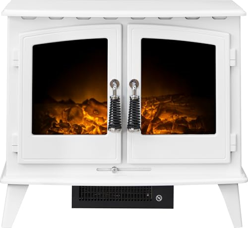 Adam Woodhouse White Freestanding Electric Fire Log Heater Heating Flame Effect