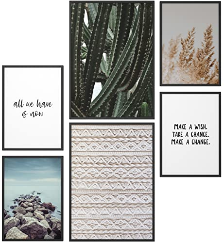 Papierschmiede® Mood Poster Set Boho Mix, Deko Bilder Wohnzimmer, 2x DIN A4 und 4x DIN A5, Home Decoration Boho Style Bohemian Kaktus Entspannung - Wandposter ohne Rahmen