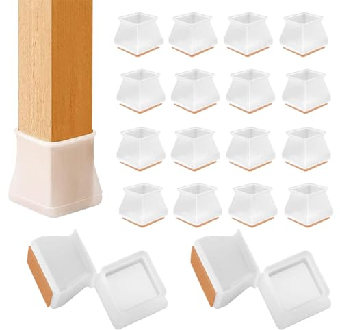 HONGECB Sedia Gamba Tappi Piedi Pastiglie, Silicone Feltrini per Sedie, Piedini per Tappeti in Silicone tappi, per mobili Protezione per Pavimenti, Quadrati, 35-40mm/Trasparente