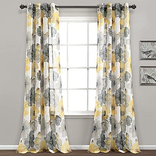 Lush Decor Leah Room Verdunkelungsvorhang mit Blumenmuster, isoliert, 132 x 213 cm, Gelb und Grau