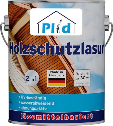 PLID® Holzschutzlasur Nussbaum satin - [LANGZEITSCHUTZ] - alle Laub- und Nadelhölzer - feuchtigkeitsregulierend - UV-beständig - wetterbeständig - Holzschutzlasur für aussen - Made in Germany 2,5l