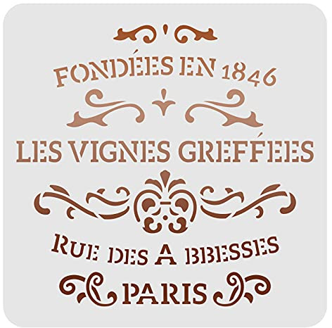 FINGERINSPIRE Französisch Label Les Vignes Greffes Schablonen Vorlage 30x30cm Kunststoff Les Vignes Greffes Zeichnung Malschablonen Quadratische Wiederverwendbare Schablonen Für Wände Und Handwerk