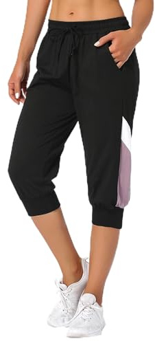 Marvmys Sportbyxor dam sommar dam bomull 3/4 shorts casual yoga fitness löst sittande vandring löparshorts S-XXL, Svart (3/4), L