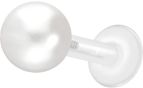PIERCINGLINE PTFE Labret mit Innengewinde Titan AUFSATZ SYNTHETISCHE PERLE Piercing Lippe Nase Ohr Helix Tragus Medusa Farb & Größenauswahl