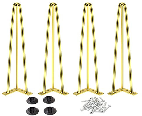Osring 71,1 cm Haarnadel-Tischbeine mit 1,27 cm Durchmesser, 3 Stangen, Metall-Möbelbeine für Couchtisch und Konsolentisch, Mid-Century Gold Hairpin Legs mit Haarnadel-Bodenschutzfüßen, 4 Stück