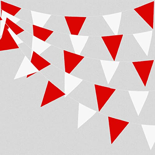 Banderín de tela roja y blanca de 40 metros, 131 pies, banderines de bandera de jardín al aire libre, decoraciones de fiesta festiva para decoración de cumpleaños, boda, día de San Valentín