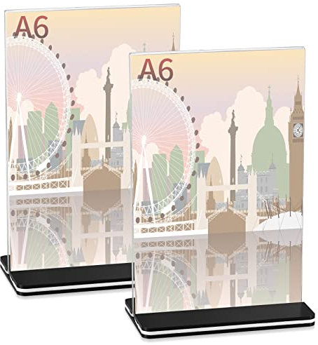 woshilaoDS 2 Pièces Présentoir de Table Acrylique, Porte-affiches Acrylique, Chevalet de Table, Support Menu de Livre Transparent Format A6, Support de Marchandises