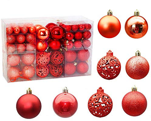 ACCROL 100 Stück Weihnachtskugeln Christbaumkugeln Baumschmuck Weihnachtsbaumschmuck Baumkugeln-Set, Für Innen Außen Festival Dekorationen Baumschmuck (Color : Rot)