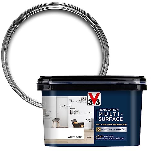 V33 Renovation Multi-Surface Paint - No Undercoat Needed - Over 20 Surfaces - Resistance To Water Stains & Impact - High Coverage - White 2 Litres