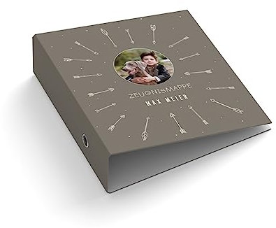 Ringordner | Ordner | mit Foto Name Titel personalisieren | Zeugnismappe | Pfeile | Mit Griffloch | für DIN A4 | 7,4 cm breit | Füllhöhe 55 mm | Firma | Zeugnis