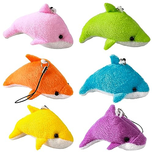 Clvsyh Peluche Dauphin Pendentif, 6Pcs Enfant Peluche Dauphin Pendentif, Porte-clés Poupée en Pel-uche, Animal Porte-Clés, pour Les Fêtes d'enfants