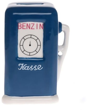wunderschöne Spardose „Benzinkasse“ aus Kermik mit Schloss in blau ca. 15 cm