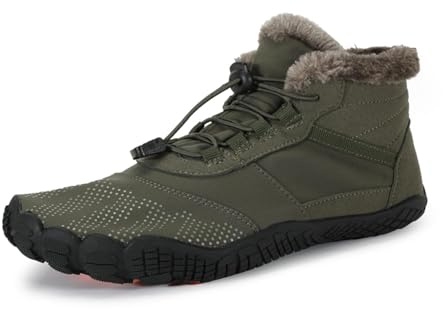 Winter Barefoot Shoes Mens Wide Toe Box Trail Runner Womens Minimalist Zero Drop Sole Walking Shoes Casual Hiking Cotton Boots Sneakers Green38