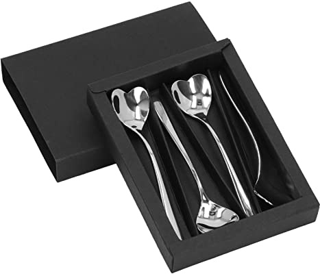 4 Stück Edelstahl Herzformige Löffel, Herzformige Mini Teelöffel, Kaffeelöffel, Rührlöffel, Teelöffel, Niedlicher Rührlöffel für Tee, Kaffee, Dessert, Rühren von Zucker und Sahne | Spülmaschinenfest, Ergonomischer Griff für bequemes Halten, Ideal zum Rühren von Zucker in Tee, Kaffee oder Desserts, Ro