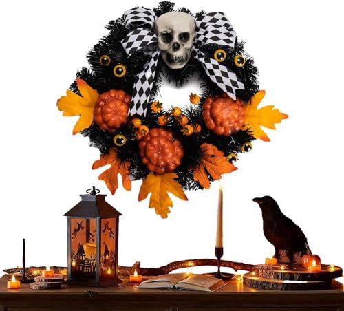 DMAIS Halloween Türkranz - Handgefertigte Kranzdekorationen mit Totenkopf