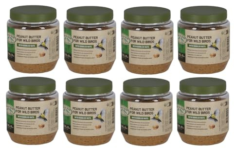 Vogelfutter ungesalzene Erdnussbutter für Gartenvögel mit Nussstücken 8X 340g Wildvogelfutter Vögel PET-Glas Fettfutter (935)