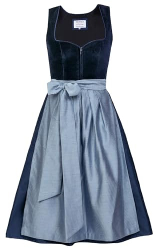 Edelnice Trachtenmode Exklusives Designer Midi Dirndl Luna Samt blau inkl. Dirndlschürze