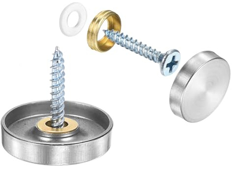 QUARKZMAN 16 Stück Spiegelschrauben, Edelstahl Zierschrauben dekorative Abdeckkappen Nägel, Panelschrauben für Schild Hardware Bau, 25mm Durchmesser, Silber