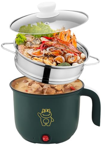 Olla Caliente Eléctrica Con Vaporera, Sartén Eléctrica De Viaje De 1,5 L, Olla Eléctrica Para Cocinar Ramen, Mini Olla Multifuncional Portátil Para El Hogar, Oficina, Dormitorio