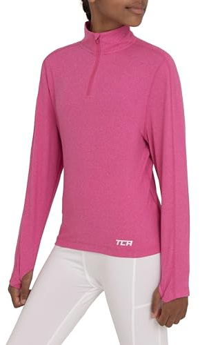 TCA Girls Lightweight Fusion Quickdry Long Sleeve Half-Zip Running Top - Liquid Pink Heather, 6-8 Years