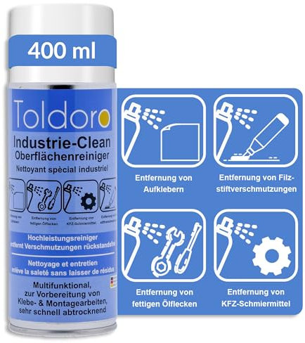 Toldoro Industriereiniger, Etikettenentferner, Maschinenreiniger, Klebereste Entferner, Klebstoffentferner, Etikettenlöser, Entfetter Spray (1x 400ml)