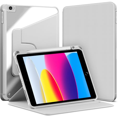 VAGHVEO Custodia Rotante per iPad 9,7 Pollici (6a/5a Generazione, 2018/2017)/ iPad Air 2 / Air 1 con Portapenne, Modello Custodie a Libro Shell con Rotazione a 360 Gradi Chiaro Retro Cover, Grigio
