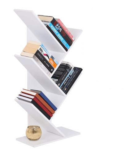 nabbi Bücherregal - weiß und SCHMAL, 4 Etagen, Bücher Regal, Standregal für Wohnzimmer, Büro und kleine Räume - Skandinavisches modernes Design, Bookshelf, Buchregal, Regal Wohnzimmer BAKI TYP 3